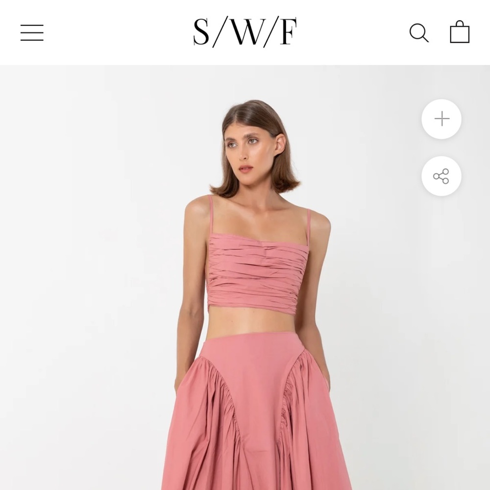 SWF maxi skirt and ruched rose pink cotton crop top bra NWT small reformation